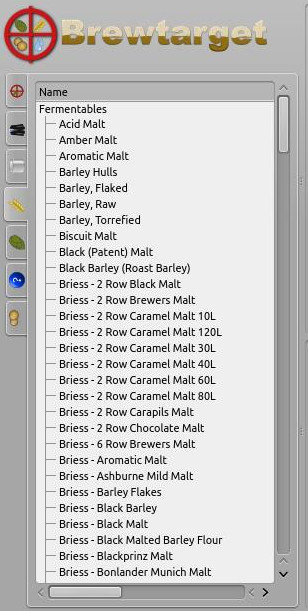 The list of fermentables